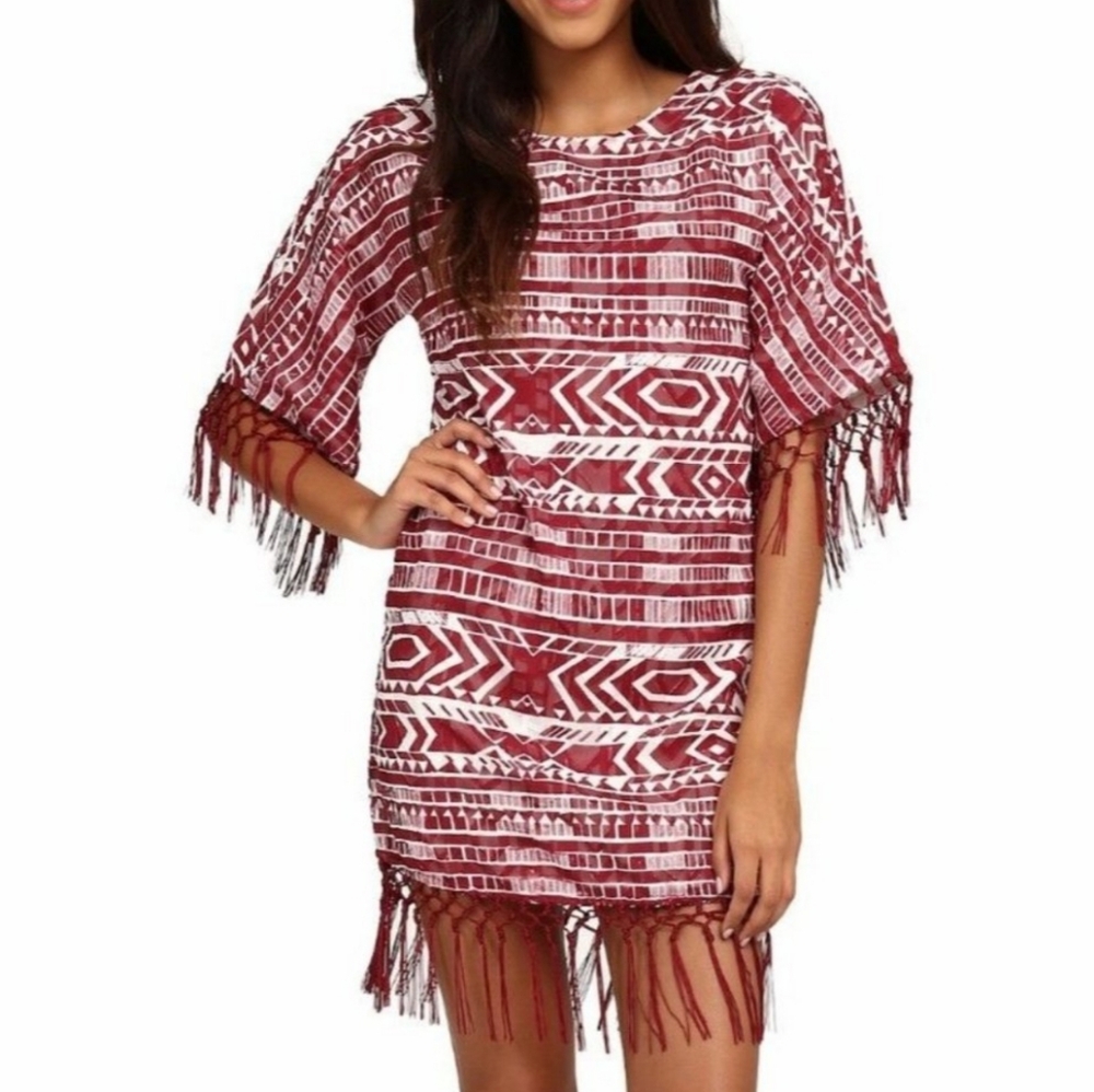 Sam Edelman short sleeve fringe Dress size S NWOT